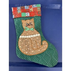 Vintage Cat Christmas Stocking Quilted Avon Applique